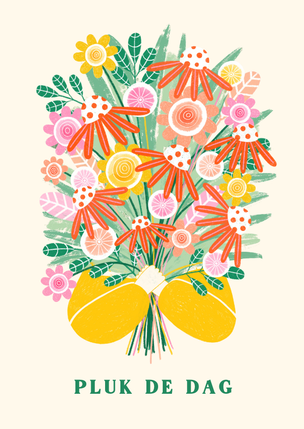 Pluk de dag wenskaart bos bloemen geel - Wenskaarten Wenskaarten - Pluk de dag wenskaart bos bloemen geel