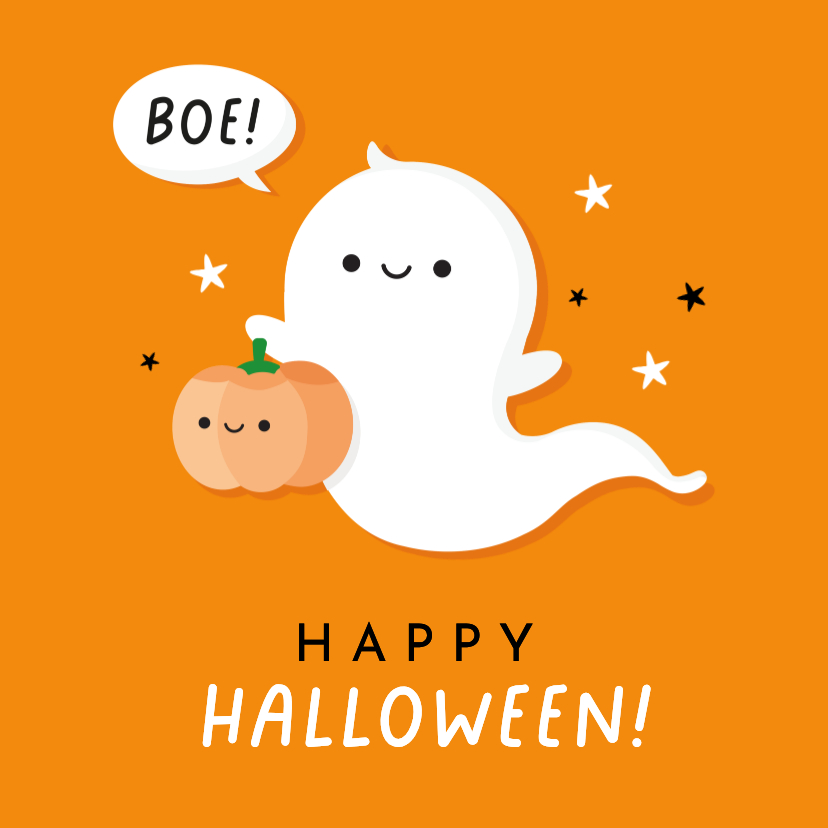 Schattige Halloween wenskaart met lief spookje - Wenskaarten Wenskaarten - Schattige Halloween wenskaart met lief spookje