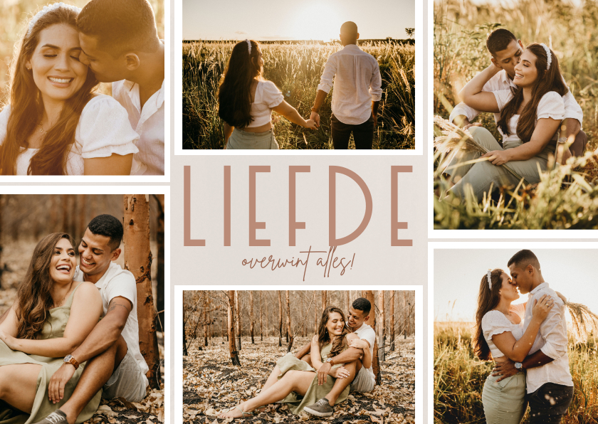 Stijlvolle liefde kaart fotocollage in beige - Wenskaarten Wenskaarten - Stijlvolle liefde kaart fotocollage in beige