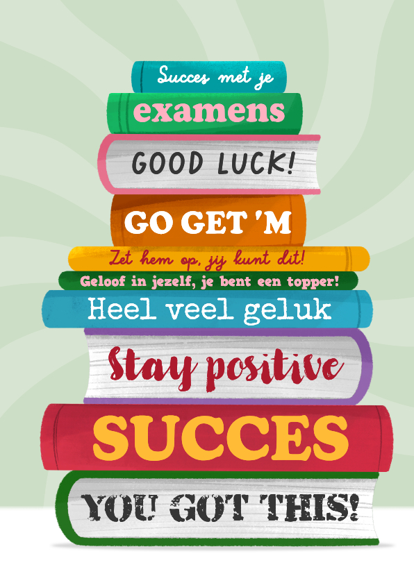 Wenskaarten - Succes kaart examens boeken zet 'm op good luck