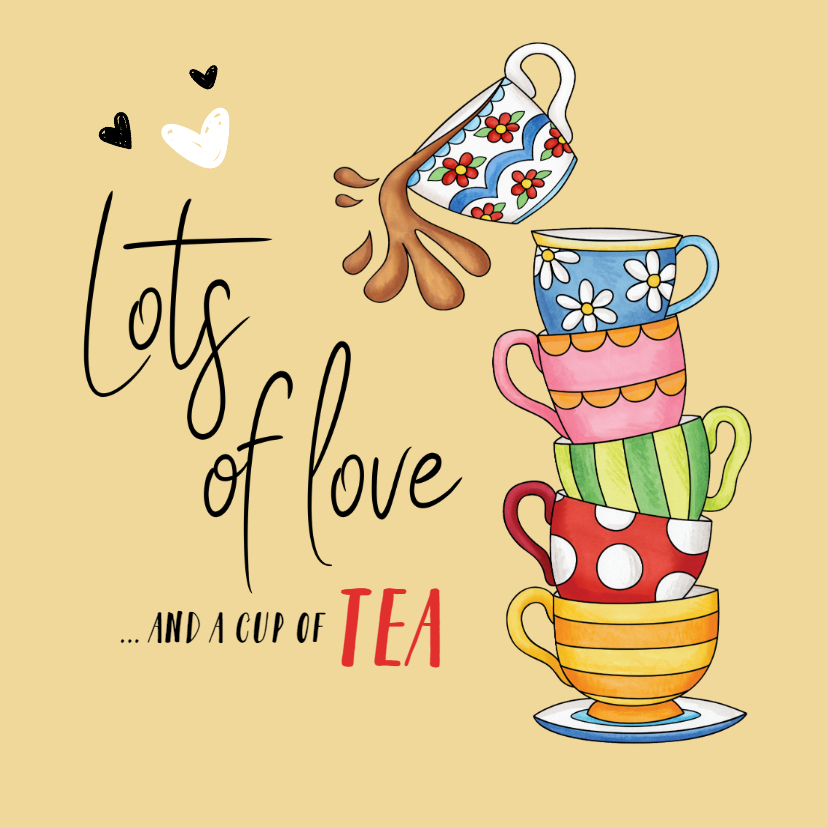 Succes Lots of love and a cup of tea - Wenskaarten Wenskaarten - Succes Lots of love and a cup of tea
