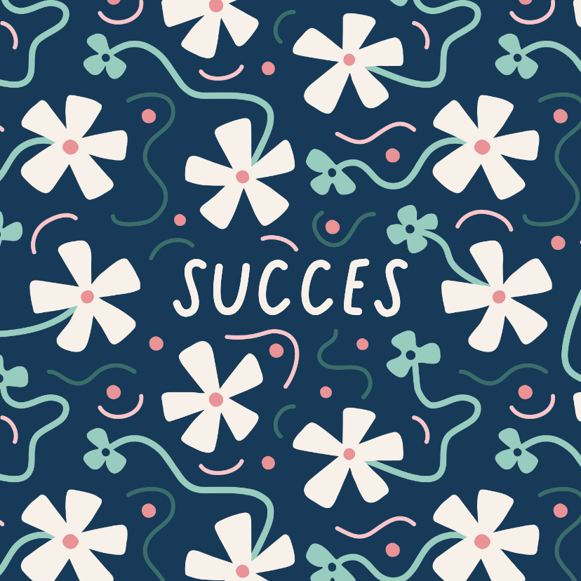 Wenskaarten - Succeskaart bloemen met klavertje vier