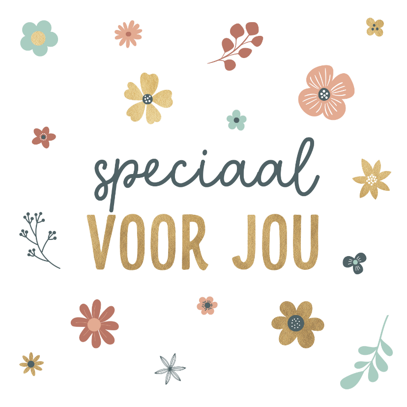 Wenskaarten - Trendy kaart met gouden bloemen