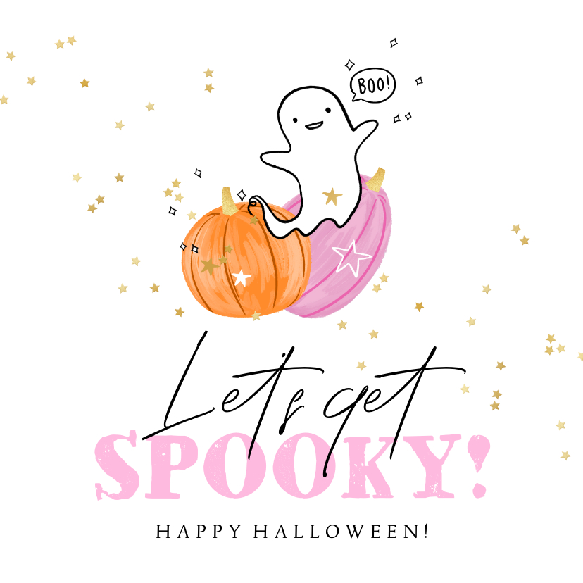 Trendy kaart Spooky Halloween pompoen spookje sterren goud - Wenskaarten Wenskaarten - Trendy kaart Spooky Halloween pompoen spookje sterren goud