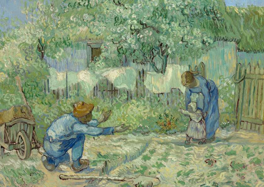 Wenskaarten - Vincent van Gogh. Ouders met kind in een tuin