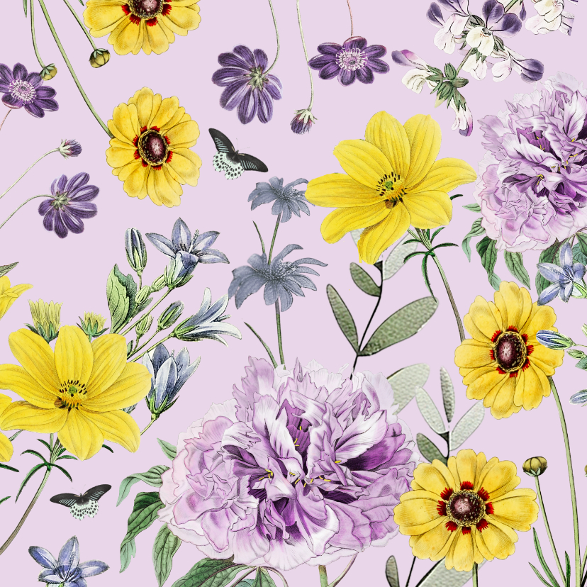 Wenskaarten - Vriendschap kaart met mooie tekende bloemen en takjes
