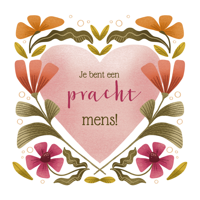 Vriendschapskaart met bloemen en hart - Wenskaarten Wenskaarten - Vriendschapskaart met bloemen en hart