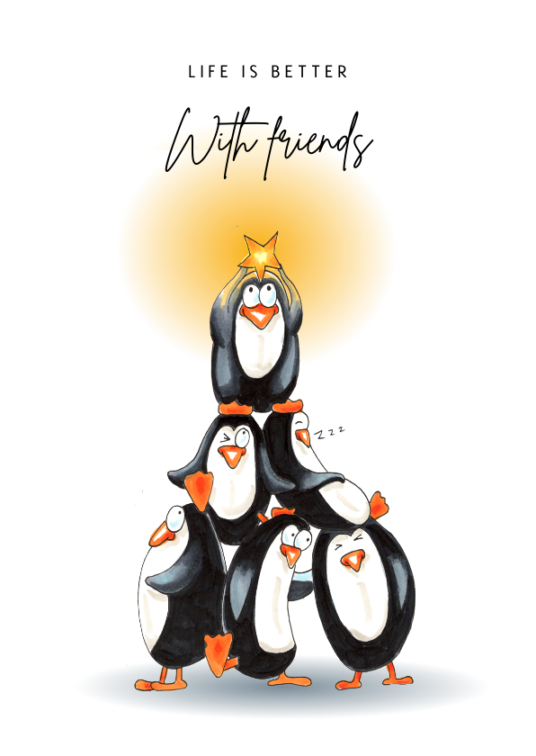Wenskaarten - Vriendschapskaart met stapel pinguïns 