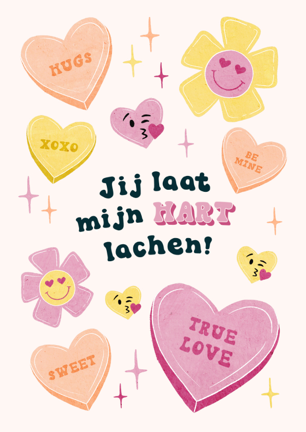 Wenskaarten - Vriendschapskaart met tekst 'jij laat mijn hart lachen'