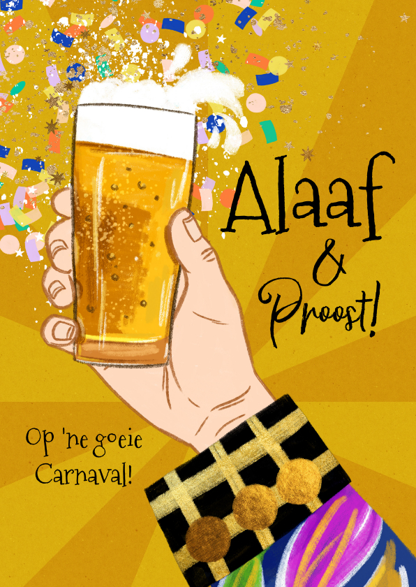 Vrolijke carnavalskaart illustratie biertje proost alaaf - Wenskaarten Wenskaarten - Vrolijke carnavalskaart illustratie biertje proost alaaf