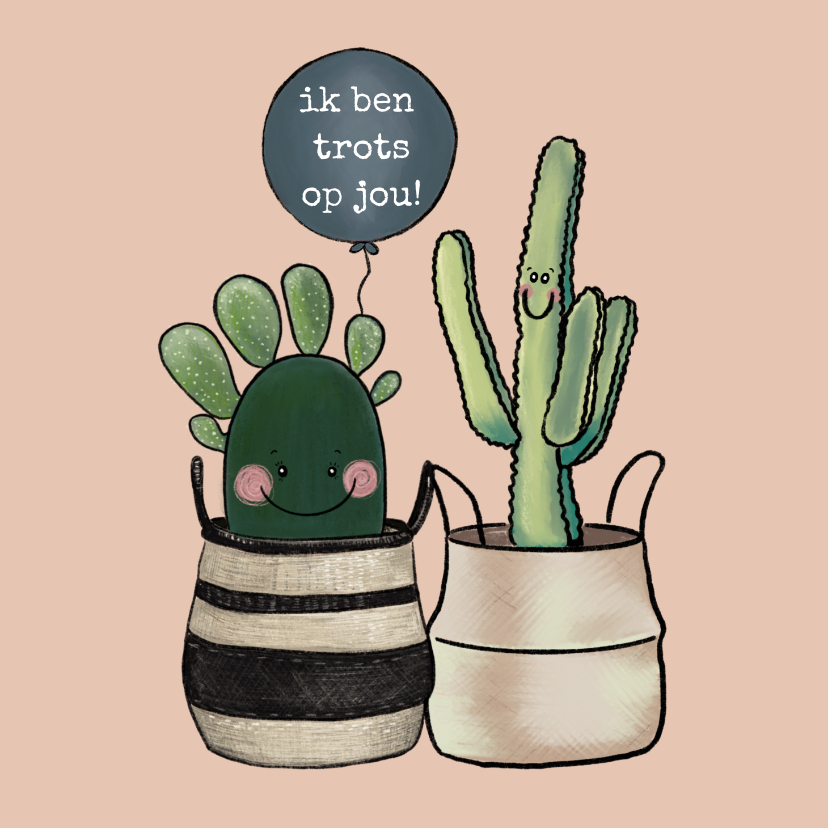 Vrolijke coachingskaart 'Ik ben trots op jou!' met cactussen - Wenskaarten Wenskaarten - Vrolijke coachingskaart 'Ik ben trots op jou!' met cactussen