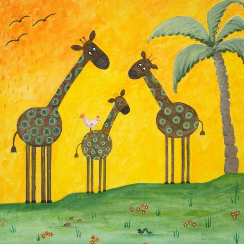 Wenskaarten - Vrolijke kinderkaart met drie giraffes