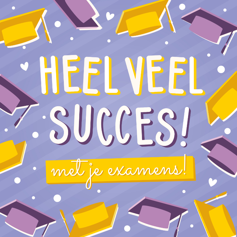 Vrolijke succes wens kaart examens met hoedjes - Wenskaarten Wenskaarten - Vrolijke succes wens kaart examens met hoedjes