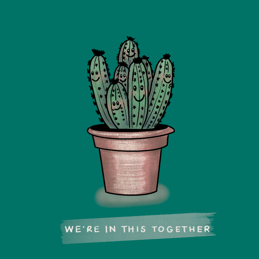 Wenskaarten - Vrolijke vriendschapskaart met cactussen samen in een pot