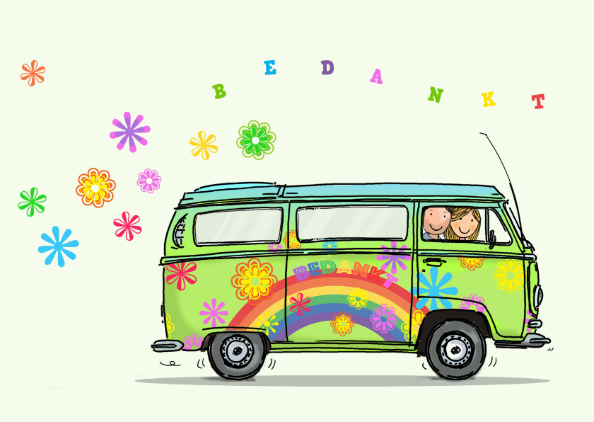 Wenskaarten - VW bus kaart bloemen Anet Illustratie