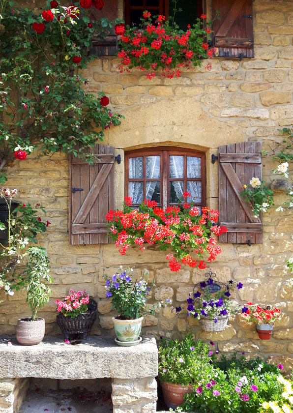 Wenskaarten - Wenskaart bloemen huis Frankrijk