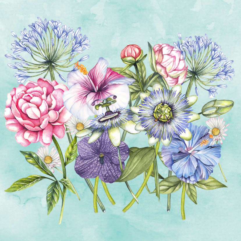 Wenskaarten - Wenskaart Bloemen kleurrijk