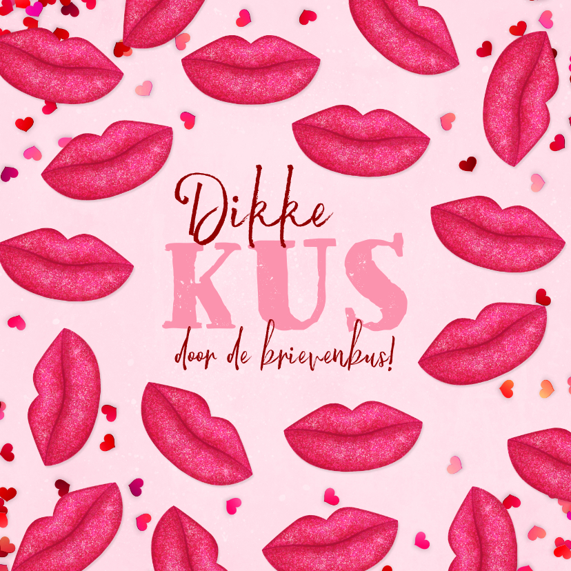 Wenskaart dikke kus glitterkusjes zomaar denken aan - Wenskaarten Wenskaarten - Wenskaart dikke kus glitterkusjes zomaar denken aan