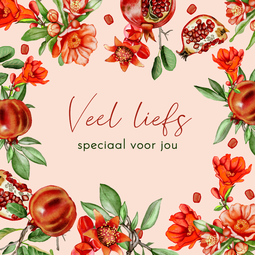 Wenskaart granaatappels bloemen - Wenskaarten Wenskaarten - Wenskaart granaatappels bloemen