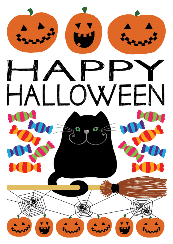 Wenskaart Happy Halloween kaart zwarte kat - Wenskaarten Wenskaarten - Wenskaart Happy Halloween kaart zwarte kat