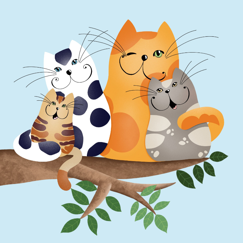 Wenskaart - Katten in de boom - Wenskaarten Wenskaarten - Wenskaart - Katten in de boom