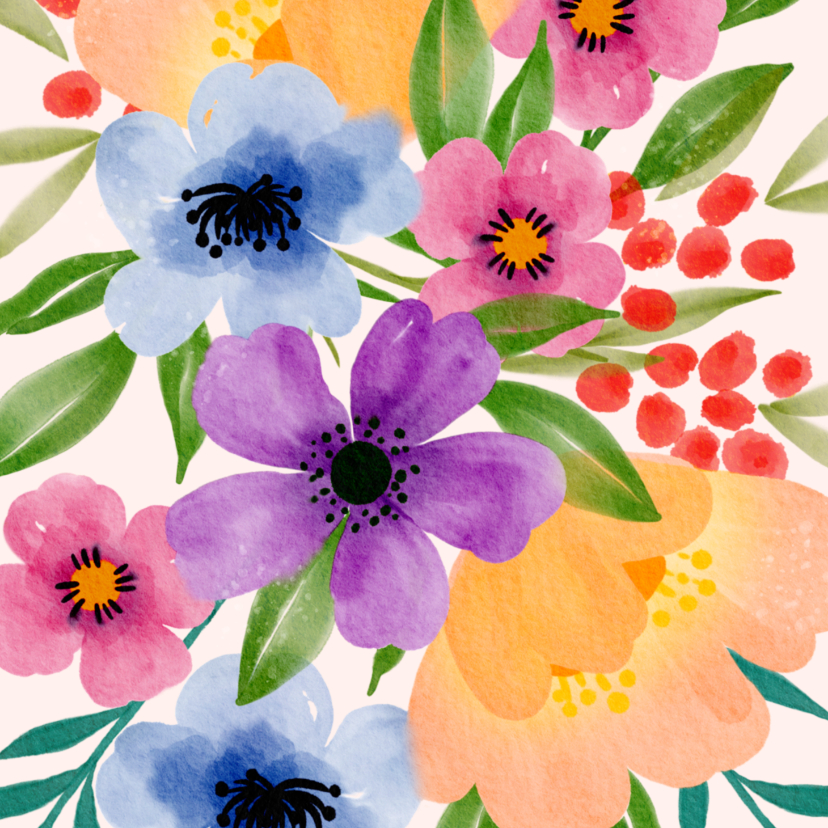 Wenskaart kleurrijke bloemen - Wenskaarten Wenskaarten - Wenskaart kleurrijke bloemen