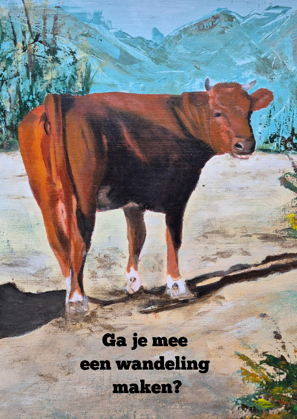 Wenskaart koe in de natuur - Wenskaarten Wenskaarten - Wenskaart koe in de natuur