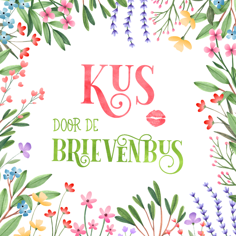 Wenskaarten - Wenskaart kus door de brievenbus botanisch kleurrijk