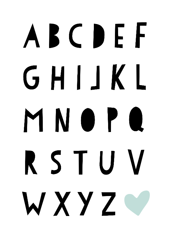 Wenskaarten - Wenskaart met alfabet letters in een hip fontje