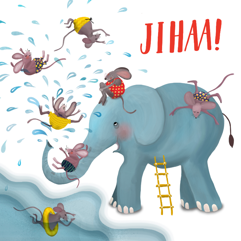 Wenskaarten - Wenskaart met olifant en muizen