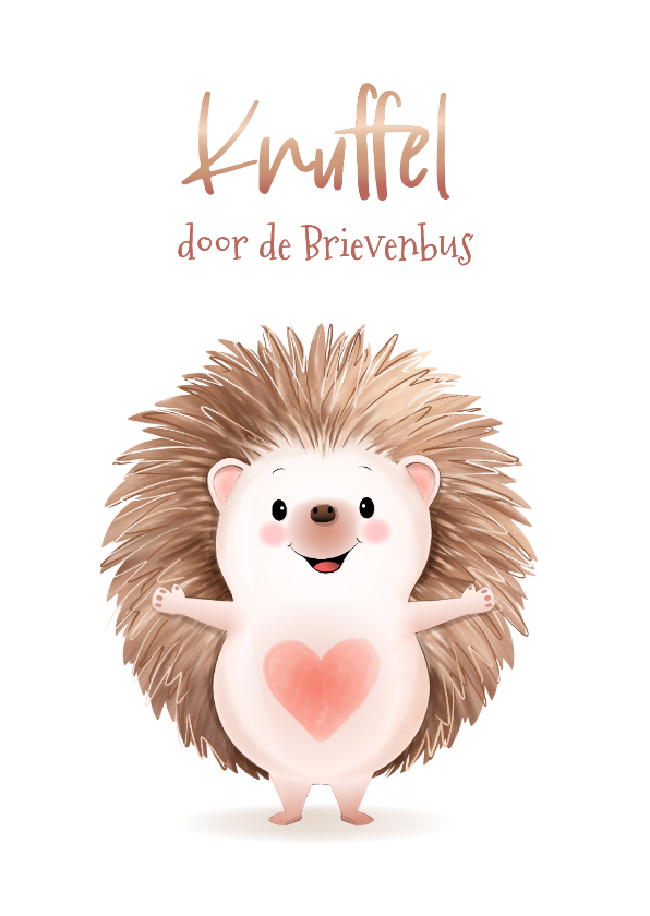 Wenskaarten - Wenskaart met schattige egel die een knuffel geeft