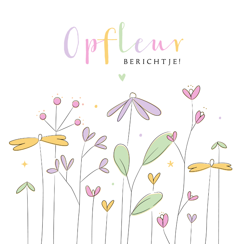 Wenskaarten - Wenskaart opfleur berichtje met handgetekende wilde bloemen