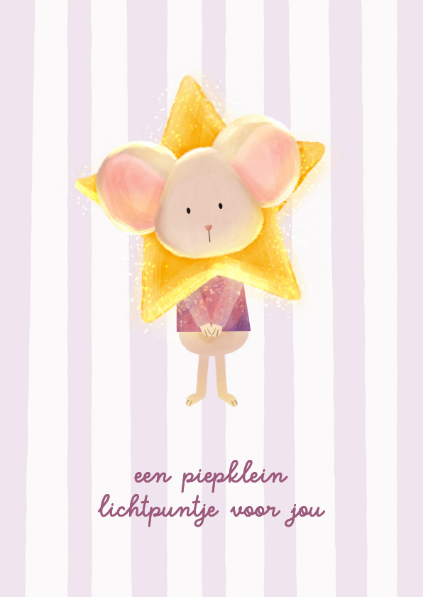 Wenskaarten - Wenskaart piepklein lichtpuntje illustratie muisje