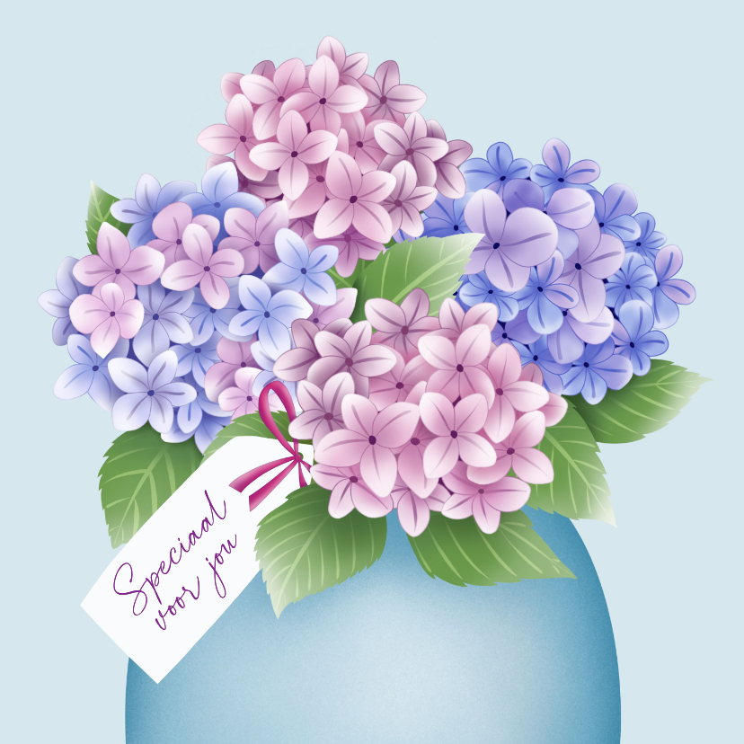 Wenskaart - Roze en blauwe hortensia's - Wenskaarten Wenskaarten - Wenskaart - Roze en blauwe hortensia's