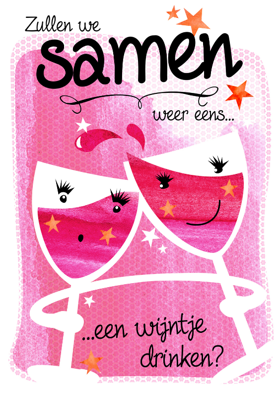 Wenskaart Samen wijntje drinken - Wenskaarten | Kaartje2go