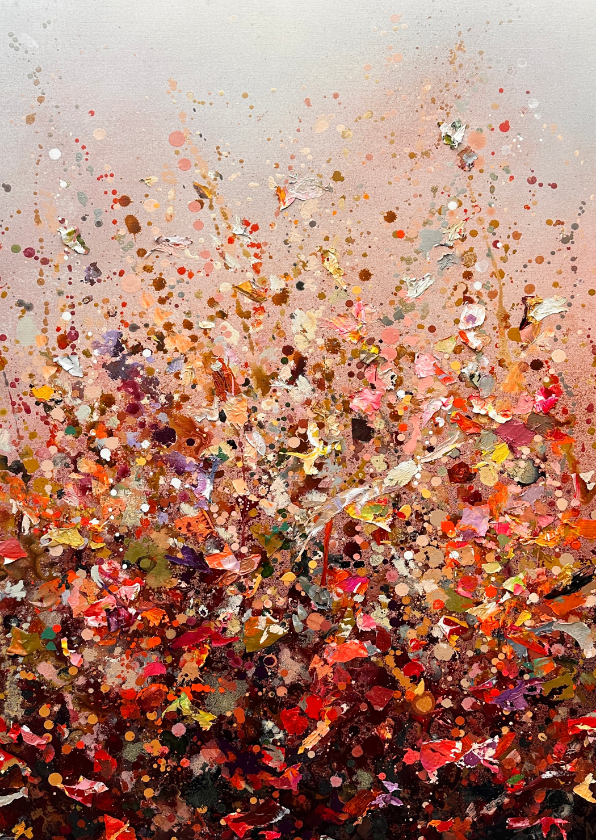 Wenskaarten - Wenskaart schilderij bloemen warme kleuren