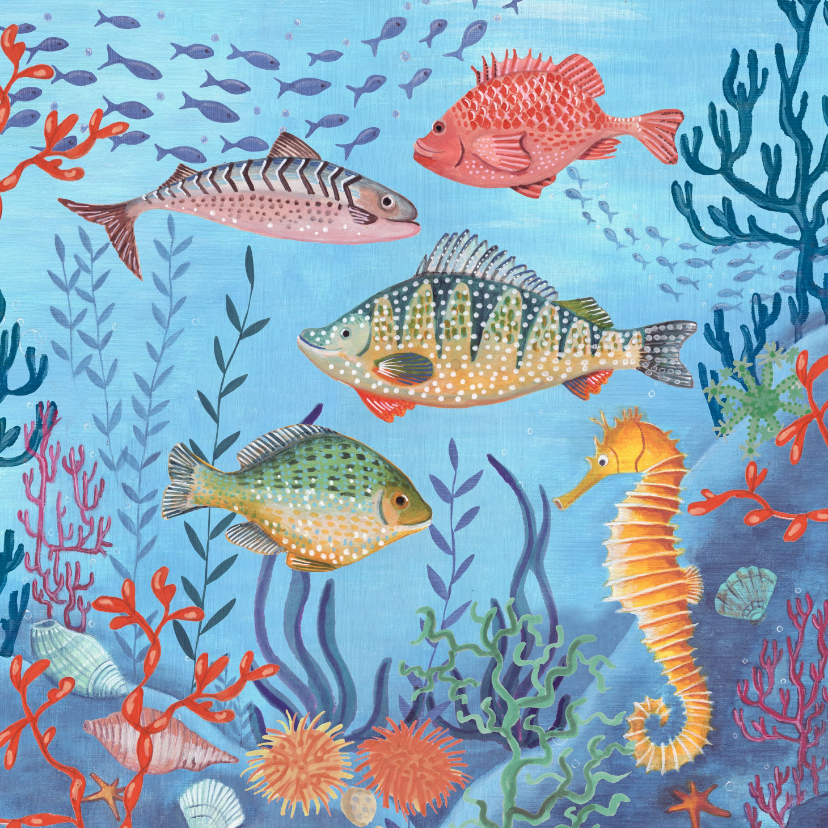 Wenskaart vissen in de oceaan ik denk aan jou - Wenskaarten Wenskaarten - Wenskaart vissen in de oceaan ik denk aan jou