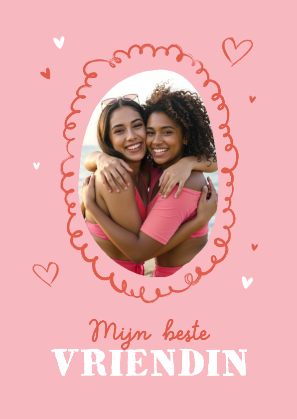 Wenskaart vriendschao beste vriendin hartjes foto roze - Wenskaarten Wenskaarten - Wenskaart vriendschao beste vriendin hartjes foto roze