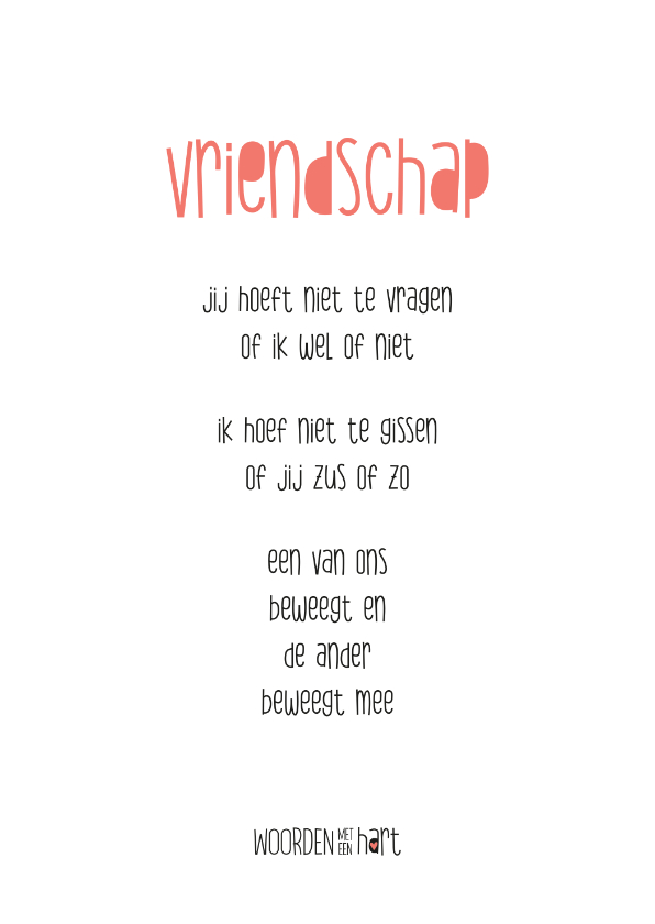Wenskaarten - Wenskaart vriendschap gedicht