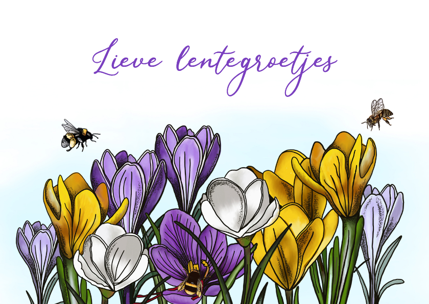 Wenskaarten - Wenskaart zomaar lente crocussen