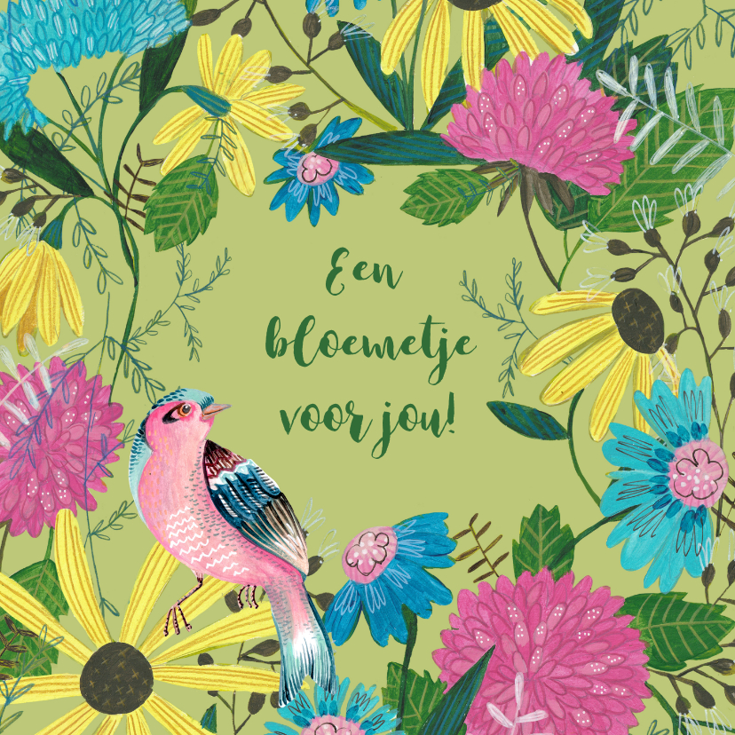 Wenskaarten - Wilde bloemen en een vogeltje