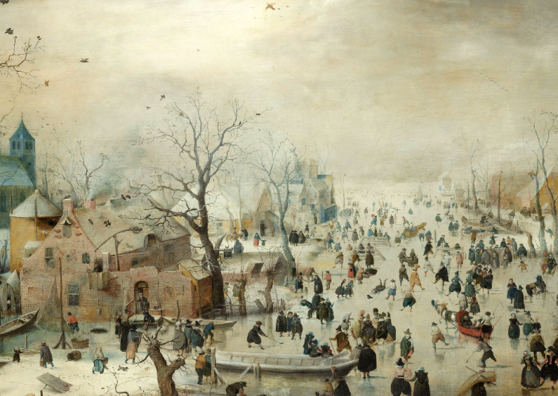 Winterlandschap met schaatsers - Wenskaarten Wenskaarten - Winterlandschap met schaatsers