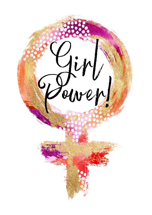 Zomaar kaart girl power vrouwsymbool abstract goud - Wenskaarten Wenskaarten - Zomaar kaart girl power vrouwsymbool abstract goud