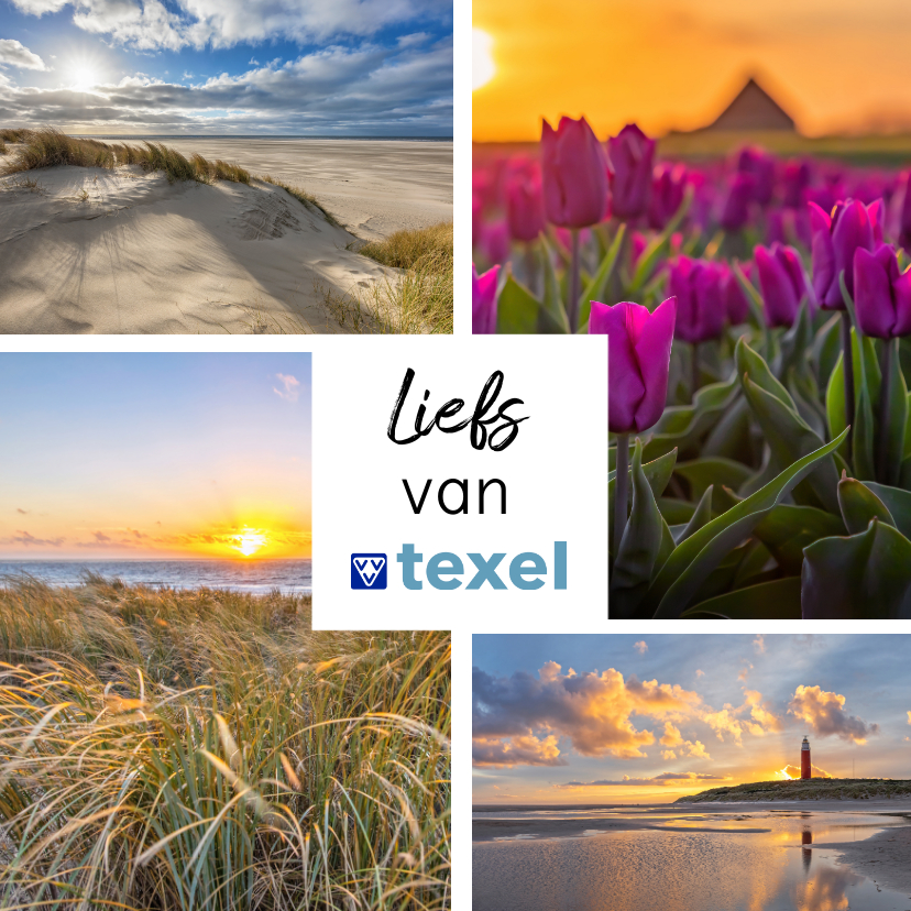 Wenskaarten - Zomaar kaart met een collage van 4 foto's van Texel