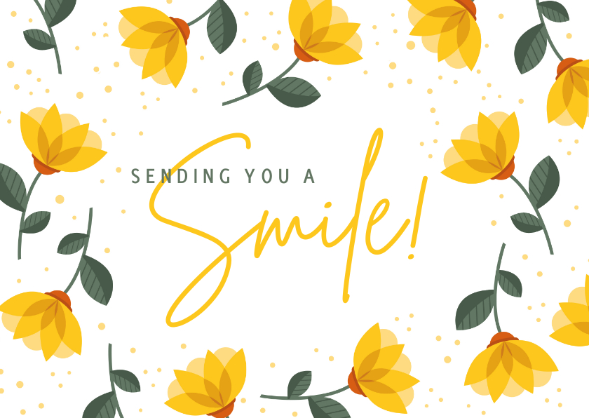 Wenskaarten - Zomaar kaart sending you a smile met vrolijke gele bloemen
