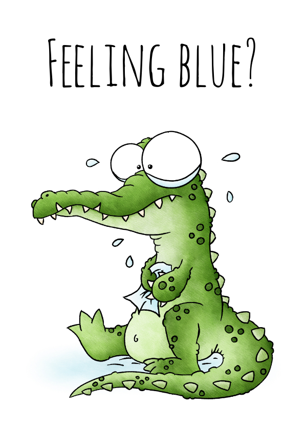 Wenskaarten - Zomaar kaart verdrietige krokodil - Feeling blue?