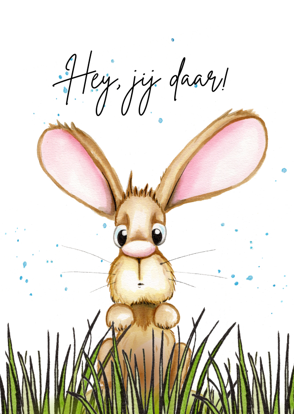Wenskaarten - Zomaar kaarten konijn kijkt over het gras