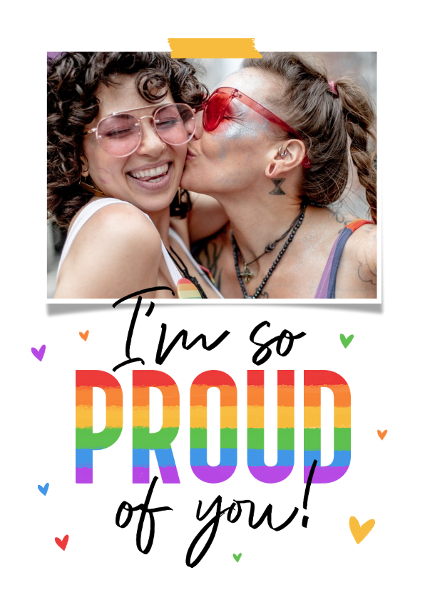 Wenskaarten - Zomaar kaartje foto proud of you LGBTQ regenboog hartjes