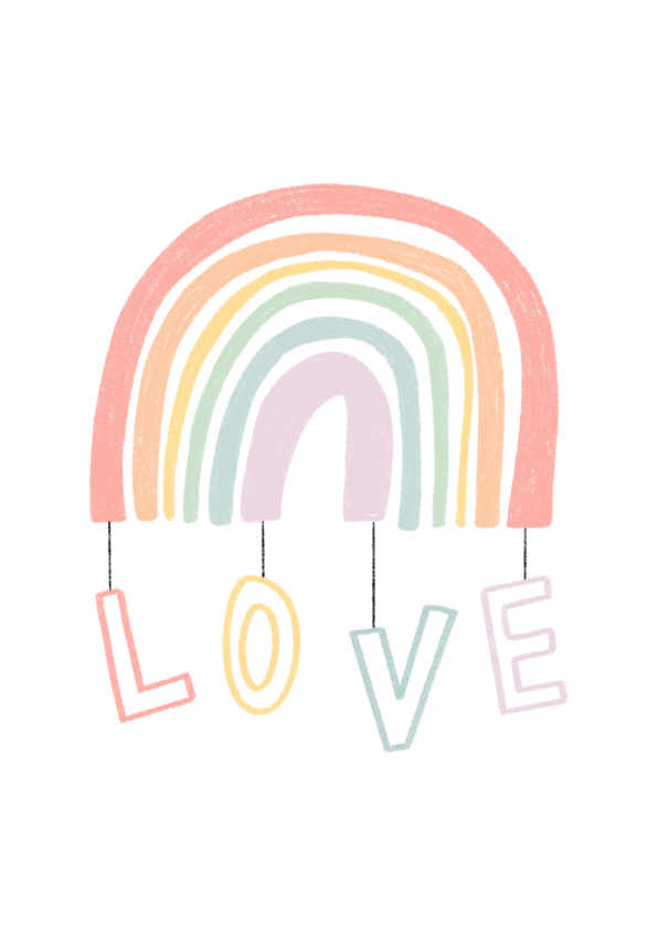 Wenskaarten - Zomaar kaartje regenboog met love in pastel
