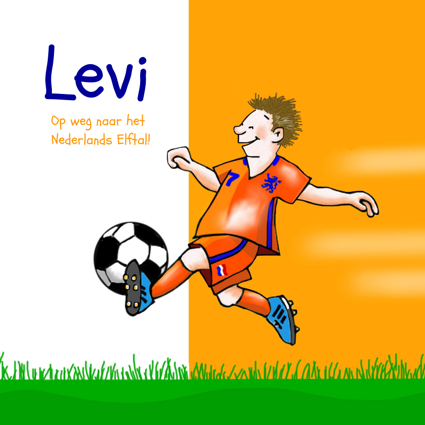 Wenskaarten - Zomaar - voetballende jongen in oranje tenue